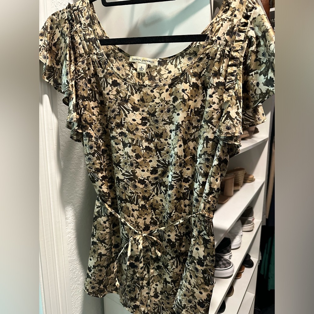 Banana Republic silk top with tie at waist.